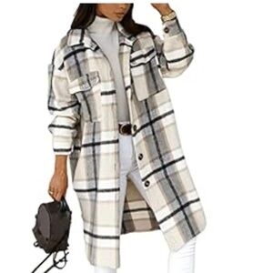 Plaid Button-Up Shacket Long